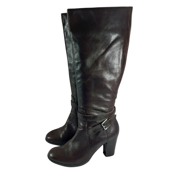 MARC FISHER! ESPRESSO BROWN GENUINE LEATHER CHUNKY HEEL ANKLE WRAP BOOTS!SZ 7.5M - Picture 11 of 11